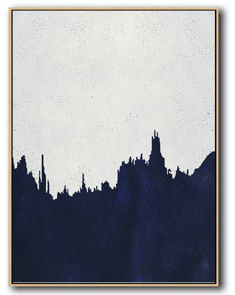 Handmade Large Contemporary Art,Buy Hand Painted Navy Blue Abstract Painting Online,Living Room Canvas Art